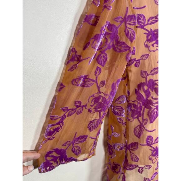 NWT Velvet Burnout Floral Swim cover Robe Lightweight Sheer M Tie Front 90s Y2K - Picture 2 of 9